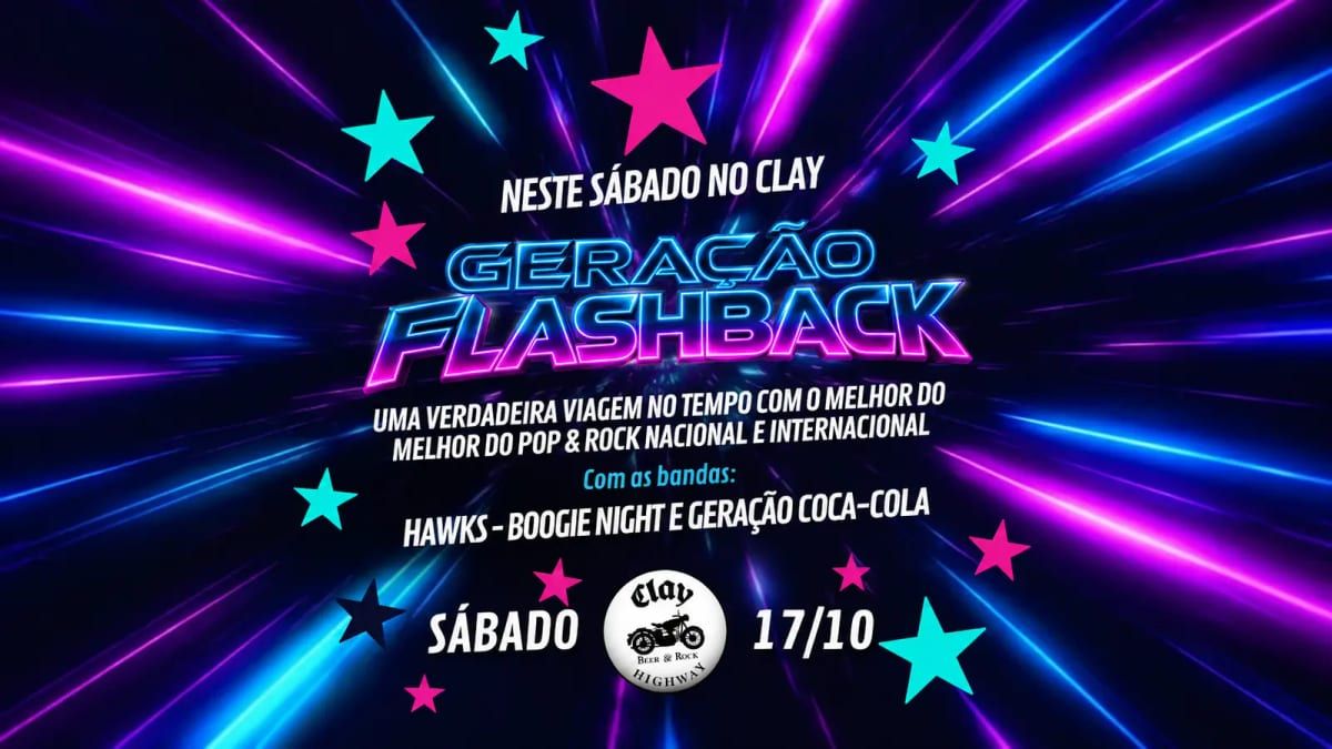 Banner de divulgação da Geração Flashback no Clay Highway Bar em Curitiba
